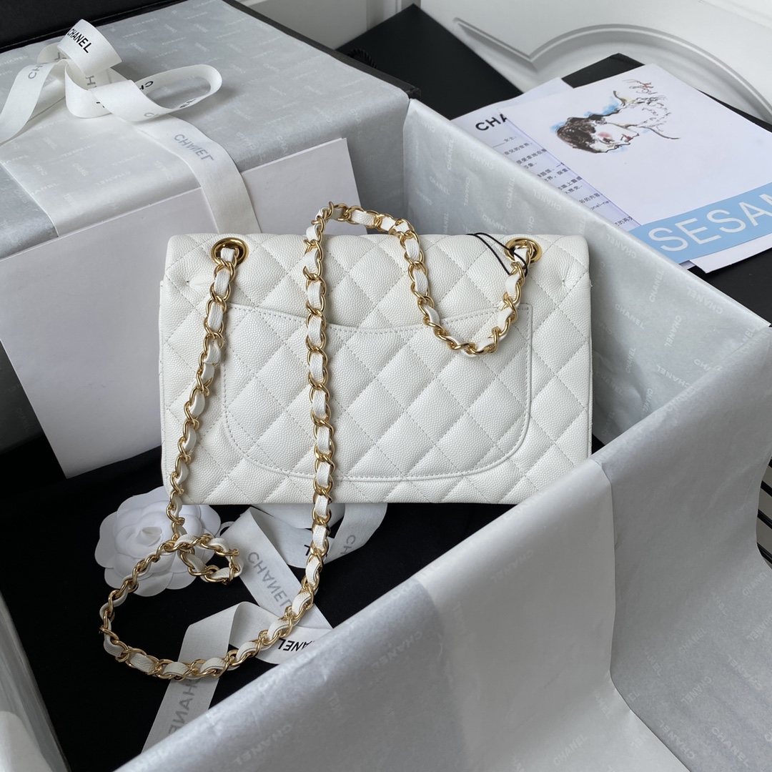 Classic Flap Caviar Bag A01113 White/Gold